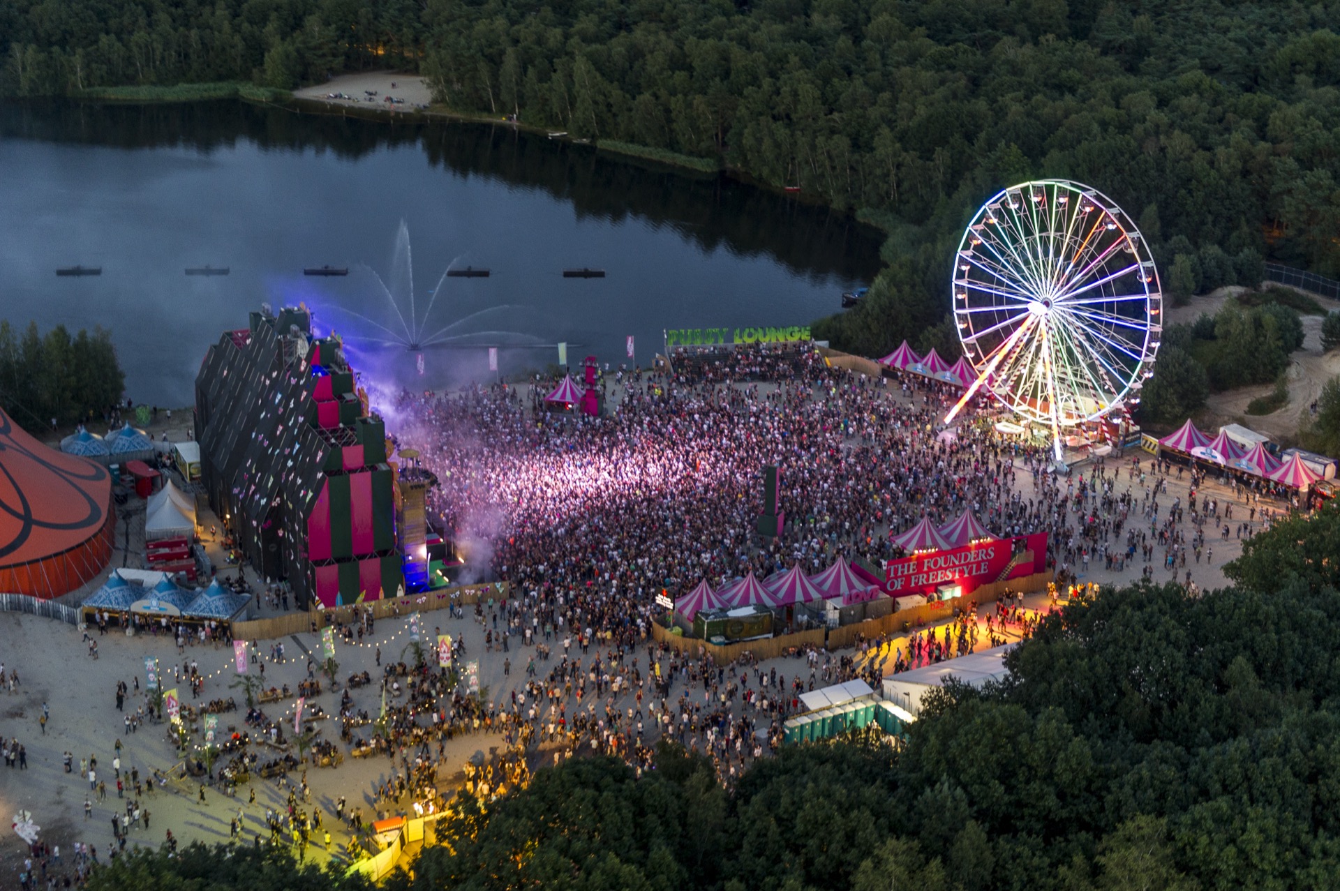 Aerial view of a major festival event, the perspective from a private helicopter